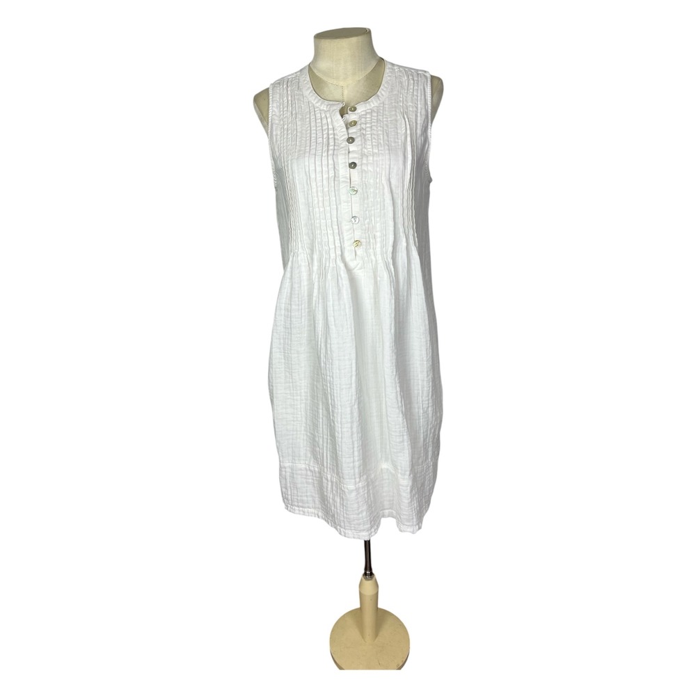 Quince White Organic Cotton Gauze Pintuck Sleeveless Pocket Dress Medium